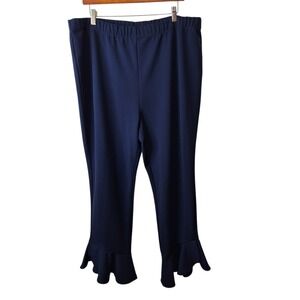 Truth + Style Regular Stretch Knit Crepe Pants w/ Ruffle Hem Blue 1X A455531